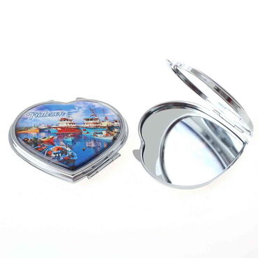 Trabzon Themed Customised Metal Epoxy Travel Make Up Compact Heart Shaped Mirror 70x65x8 mm - Thumbnail