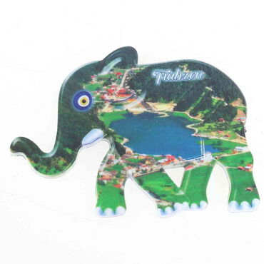 Trabzon Themed Customised UV Printed Plastic Base Elephant Shaped Fridge Magnet 86x62 mm - Thumbnail