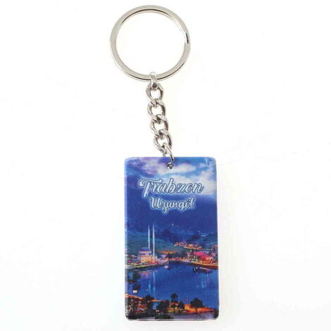 Trabzon Themed Customised UV Printed Plastic Base Rectangle Keyring 31x106 mm