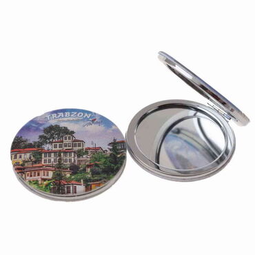 Myros - Trabzon Themed Customised Uv Printed Round Compact Mirror 72x11 mm