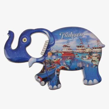 Myros - Trabzon Themed Elephant Shaped Metal Magnetic Bottle Opener 98x61 mm