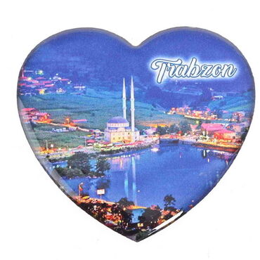 Trabzon Themed Epoxy Dome Heart Souvenir Fridge Magnet 65x60 mm - Thumbnail