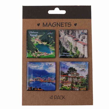 Trabzon Themed Epoxy Dome Souvenir Fridge Magnet Set of 4 pcs 40x40 mm each - Myros