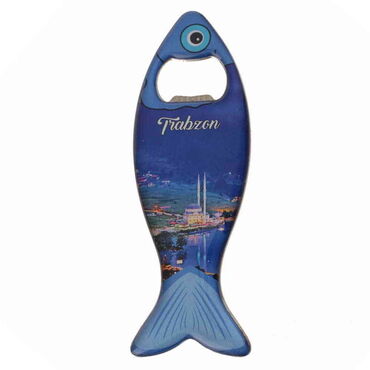 Trabzon Themed Fish Shaped Metal Magnetic Bottle Opener 120x43 mm - Thumbnail