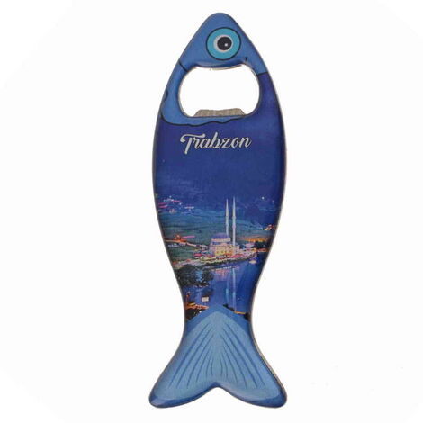 Trabzon Themed Fish Shaped Metal Magnetic Bottle Opener 120x43 mm