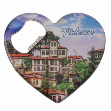 Myros - Trabzon Themed Heart Shaped Metal Magnetic Bottle Opener 85x76 mm