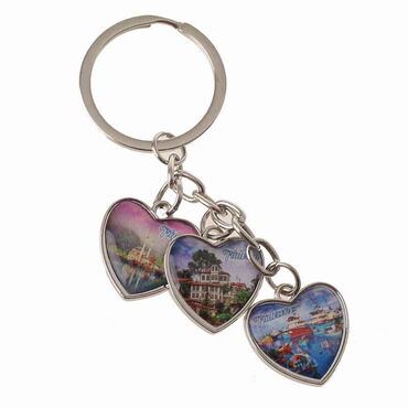 Myros - Trabzon Themed Metal Keychain With 3 Charms - Heart 40x85 mm