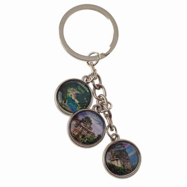 Trabzon Themed Metal Keychain With 3 Charms - Round 40x90 mm - Thumbnail