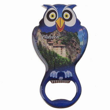 Myros - Trabzon Themed Owl Shaped Metal Magnetic Bottle Opener 88x47 mm