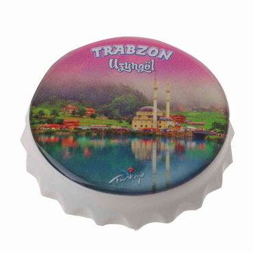 Trabzon Themed Round Cap Shaped Magnetic Bottle Opener 63x15 mm - Thumbnail