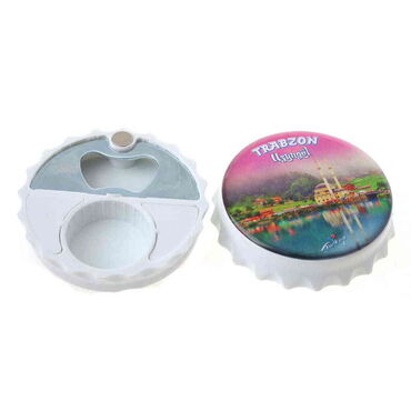 Trabzon Themed Round Cap Shaped Magnetic Bottle Opener 63x15 mm - Thumbnail