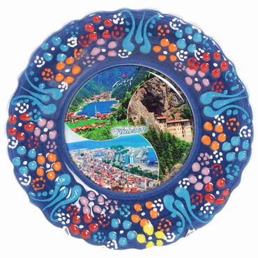 Myros - Trabzon Themed Turkish Ceramic Plate With Epoxy 25 Cm