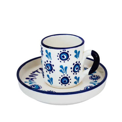 Traditional Evil Eye Embossed Turkish Coffee Set for Two - 2