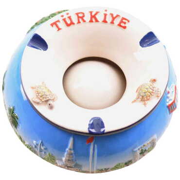 Turkey Themed Ceramic Ashtray with Lid - Thumbnail