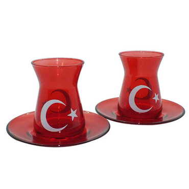 Myros - Turkey Themed Colored Tea Glass Set Of 2 Pcs