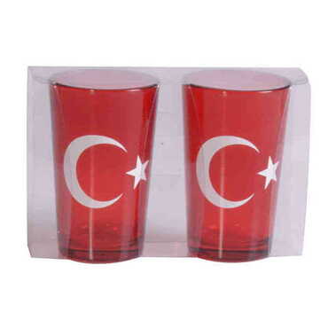 Myros - Turkey Themed Custom Printed Turkish Coffee Water Glass of 2 pcs