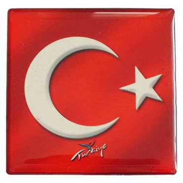 Myros - Turkey Themed Epoxy Dome Square Souvenir Fridge Magnet 65x65 mm