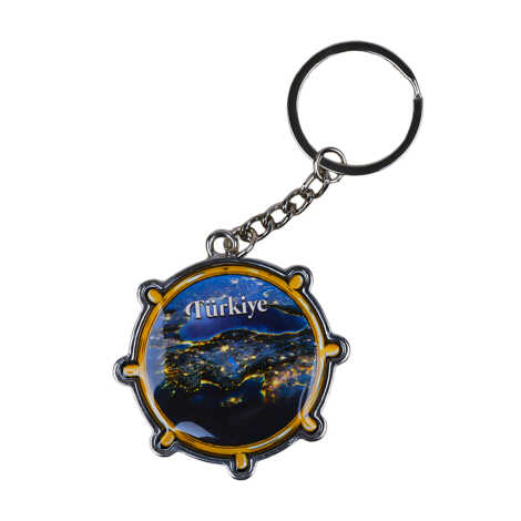 Turkey Themed Ship Wheel Shaped Metal Keychain - 1