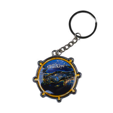 Turkey Themed Ship Wheel Shaped Metal Keychain - 4