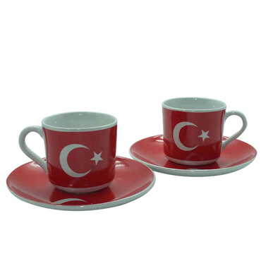 Turkey Themed Turkish Ceramic Custom Printed Turkish Coffee Cup Set of 2 pcs - Myros