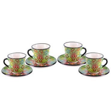 Turkish Ceramic Coffee Cup Set 4 Pcs - Thumbnail