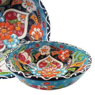 Myros - Turkish Ceramic Engraved Relief Bowl 13 Cm