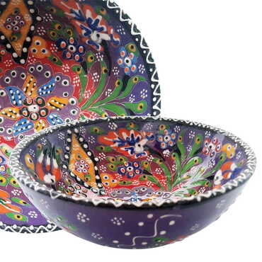 Turkish Ceramic Engraved Relief Bowl 16 Cm - Thumbnail