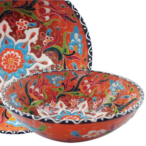 Turkish Ceramic Engraved Relief Bowl 20 Cm