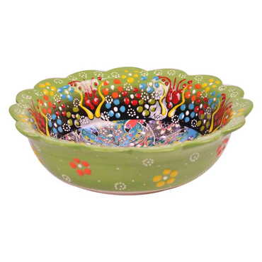 Turkish Ceramic Engraved Relief Daisy Bowl 20 cm - Thumbnail