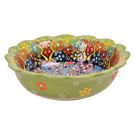 Turkish Ceramic Engraved Relief Daisy Bowl 20 cm