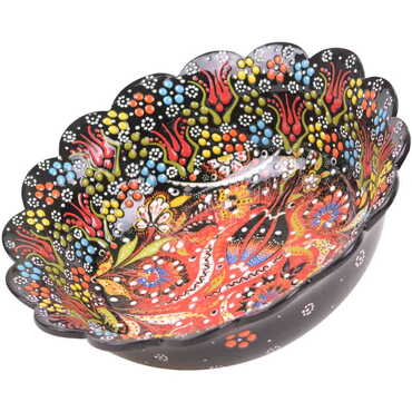 Turkish Ceramic Engraved Relief Daisy Bowl 25 cm - Thumbnail