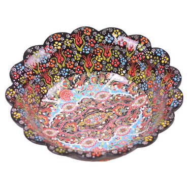 Turkish Ceramic Engraved Relief Daisy Bowl 30 cm - Thumbnail