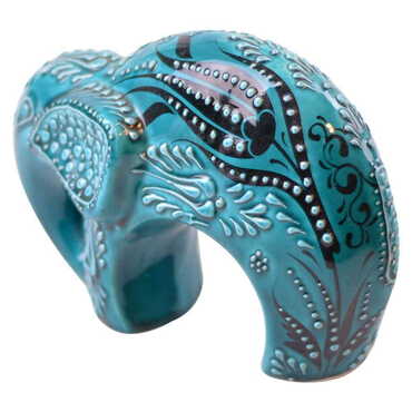 Turkish Ceramic Hand Painted Elephant Figurine Big Size - Thumbnail