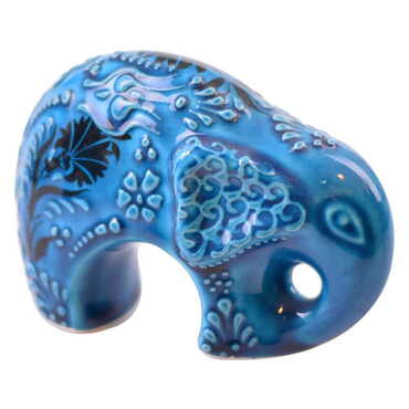 Turkish Ceramic Hand Painted Elephant Figurine Small Size - Thumbnail