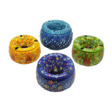 Turkish Ceramic Relief Ashtray With Lid Medium Size - Myros