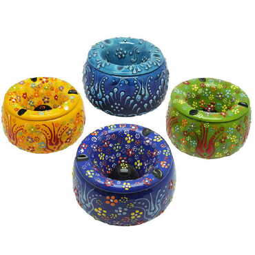 Turkish Ceramic Relief Ashtray With Lid Small Size - Myros