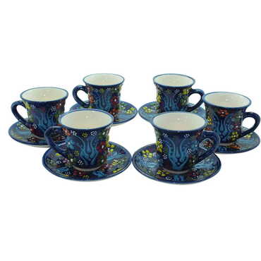 Myros - Turkish Ceramic Relief Coffee Set of 6 Pcs