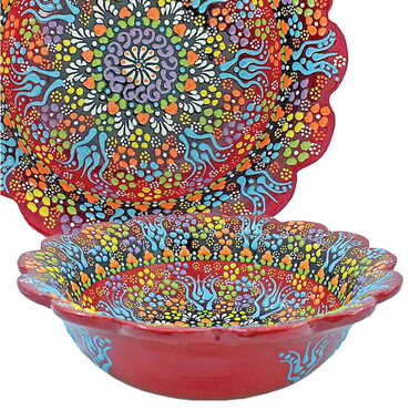 Turkish Ceramic Relief Daisy Bowl 20 cm - Thumbnail