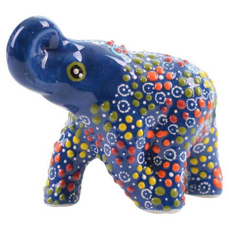 Turkish Ceramic Relief Handpainted Elephant Figurine Medium Size