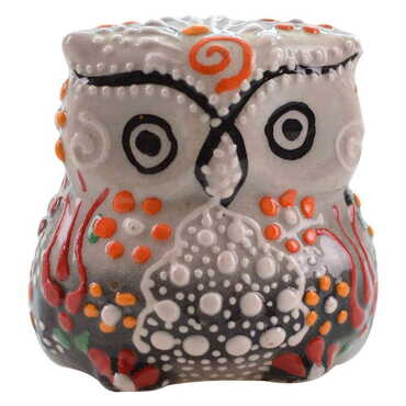 Turkish Ceramic Relief Handpainted Owl Figurine Small Size - Thumbnail