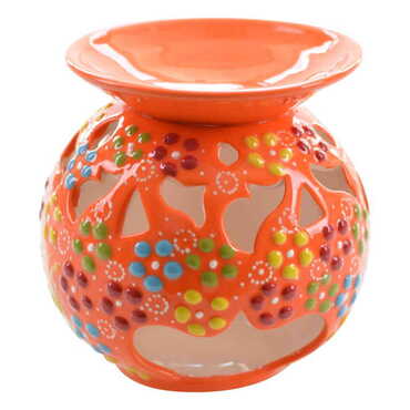 Turkish Ceramic Relief Oil Burner with Candle Holder - Thumbnail