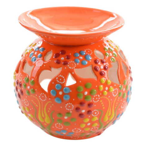 Turkish Ceramic Relief Oil Burner with Candle Holder