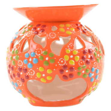 Turkish Ceramic Relief Oil Burner with Candle Holder - Thumbnail