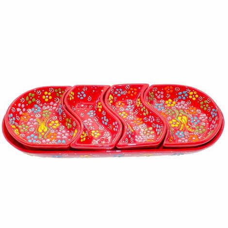 Turkish Ceramic Relief Platter Serving Set of 4 Pcs