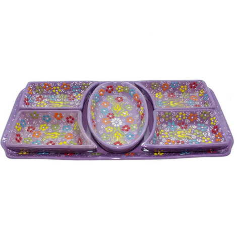 Turkish Ceramic Relief Platter Serving Set of 5 Pcs