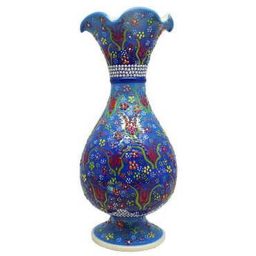 Turkish Ceramic Relief Screwed Vase 20 Cm - Thumbnail