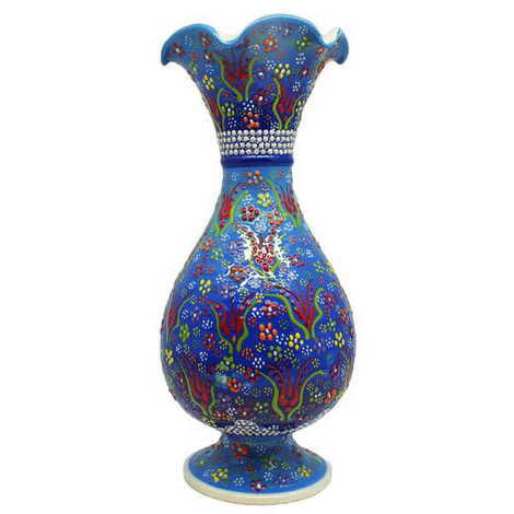 Turkish Ceramic Relief Screwed Vase 20 Cm