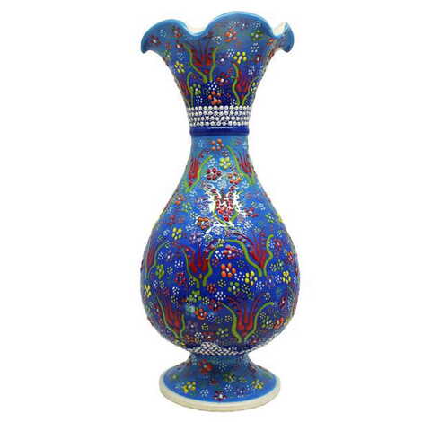 Turkish Ceramic Relief Screwed Vase 30 Cm