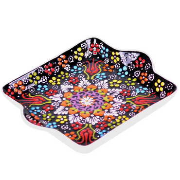 Turkish Ceramic Relief Square Serving Tray - Thumbnail