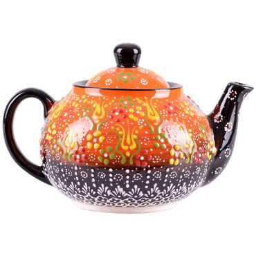 Turkish Ceramic Relief Tea Pot Medium Size - Thumbnail